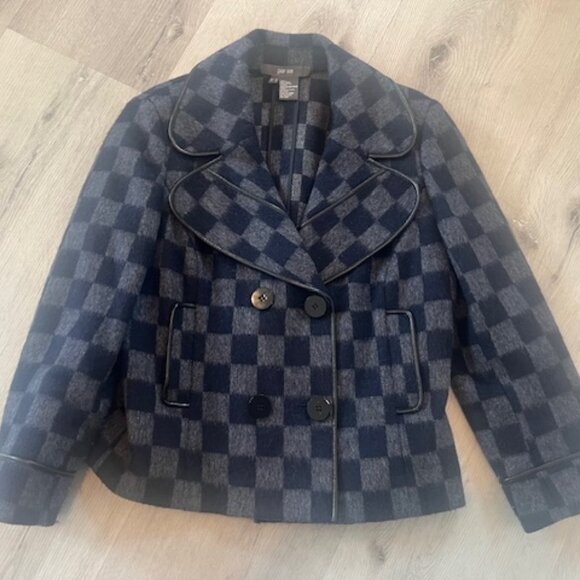 Per Se, Navy & Gray Checkered Wool Jacket, Size 4 - Picture 2 of 11